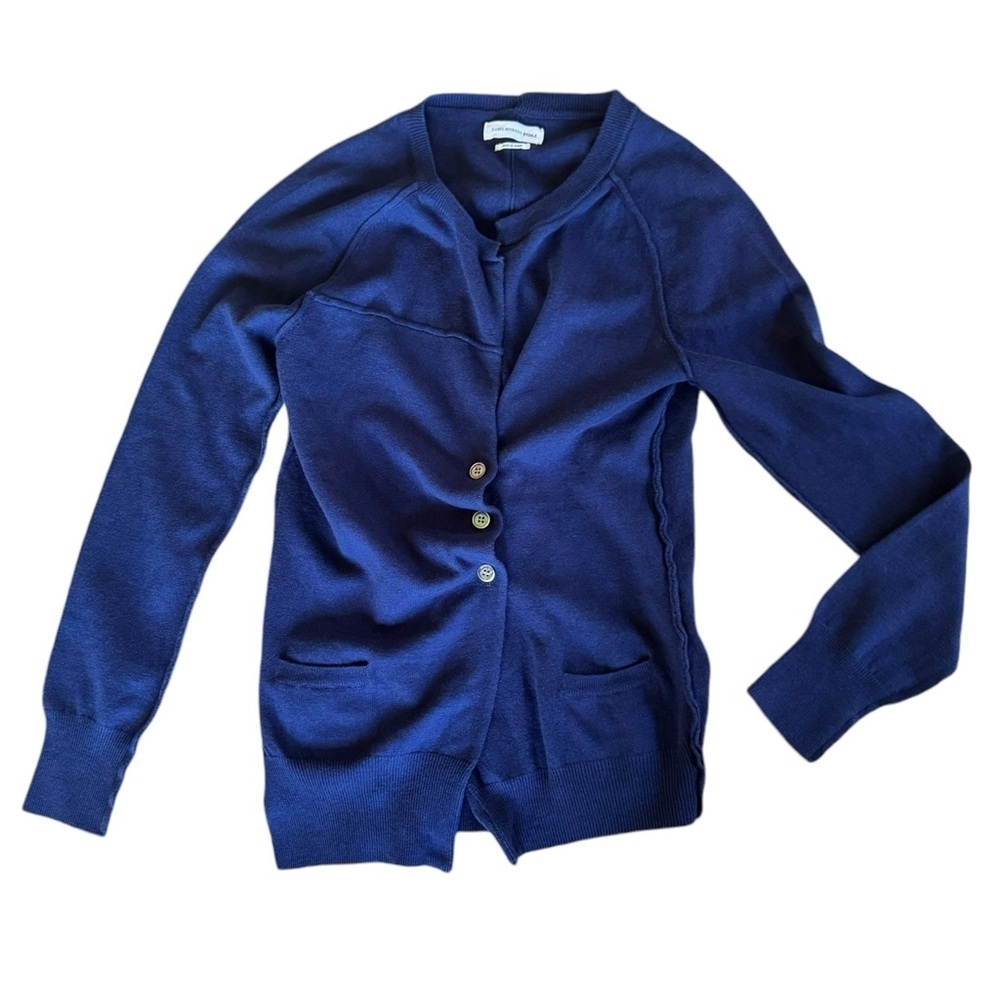 Isabel Murant Etoile ✘ Wool Blend Button Ribbed Plunge Cardigan, Blue, M - Picture 5 of 13